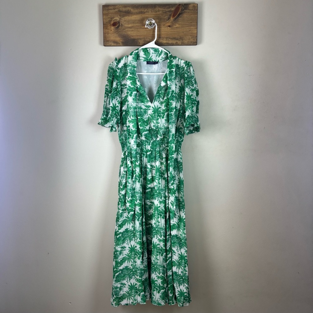 Vineyard Vines S Marthas Vineyard Tropical Toile Tie-Neck Midi Dress Green/White - Picture 3 of 16